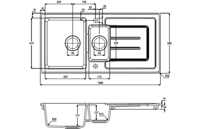 Abode Acton 1.5B & Drainer Ceramic Inset Kitchen Sink - White - Image 4