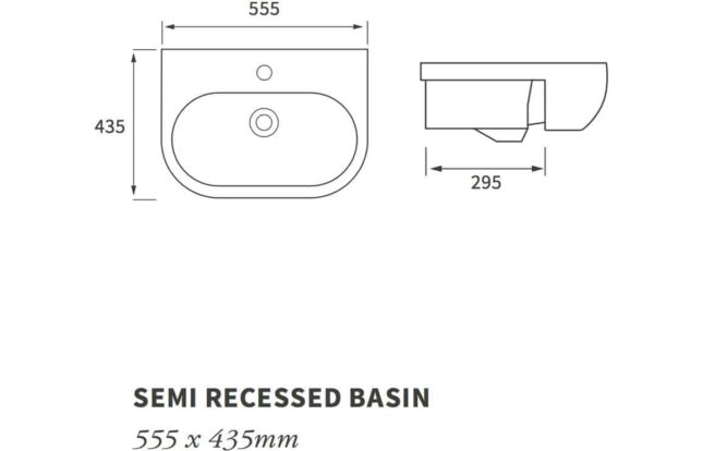 AquaVolere Tiatro 555 x 435mm 1TH Semi Recessed Basin - Image 3