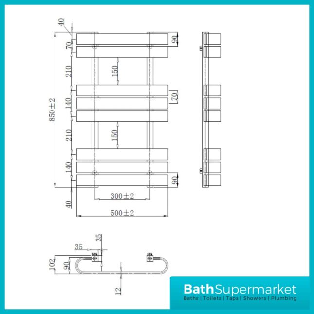 Kartell Tampa Anthracite Designer Heated Towel Rail 500mm x 850mm