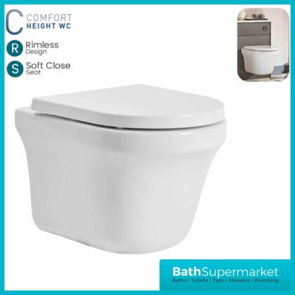 Aerial Comfort Height Wall Hung Rimless WC & Soft Close Toilet Seat