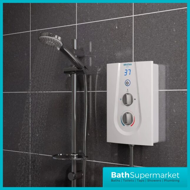 Bristan Glee White Electric Shower & Riser Kit 8.5kw-9.5kw-10.5kw Power