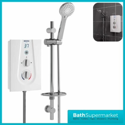 Bristan Glee White Electric Shower & Riser Kit 8.5kw-9.5kw-10.5kw Power