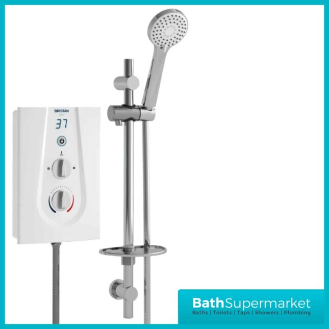 Bristan Glee White Electric Shower & Riser Kit 8.5kw-9.5kw-10.5kw Power