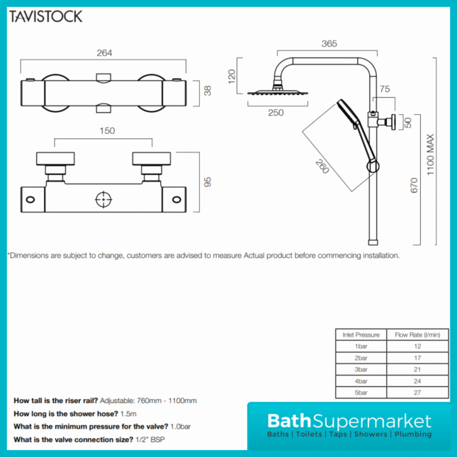 Tavistock Quantum Chrome Cool Touch Thermostatic Dual Function Exposed Valve Shower System