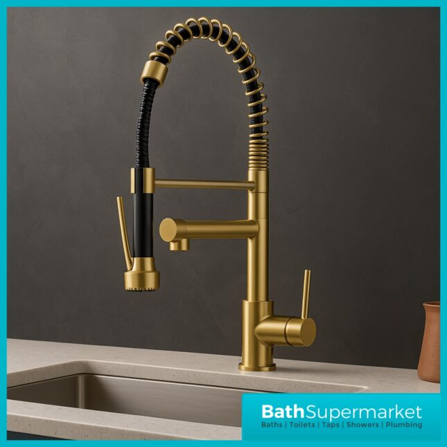 Ellsi Biella Pull Out Rinse Spray Gold Kitchen Mixer Tap