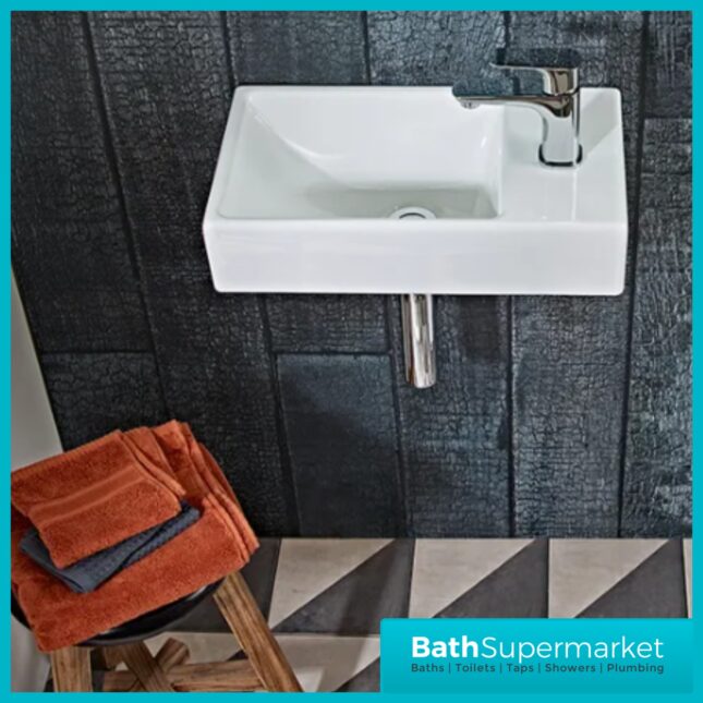Tavistock Dimension Compact White Wall Hung Basin With 1 Right Hand Tap Hole
