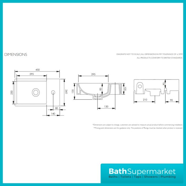 Tavistock Dimension Compact White Wall Hung Basin With 1 Right Hand Tap Hole