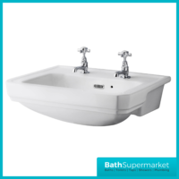 Carlton Traditional White Gloss Semi Recessed 2 Tap Hole Basin 560mm