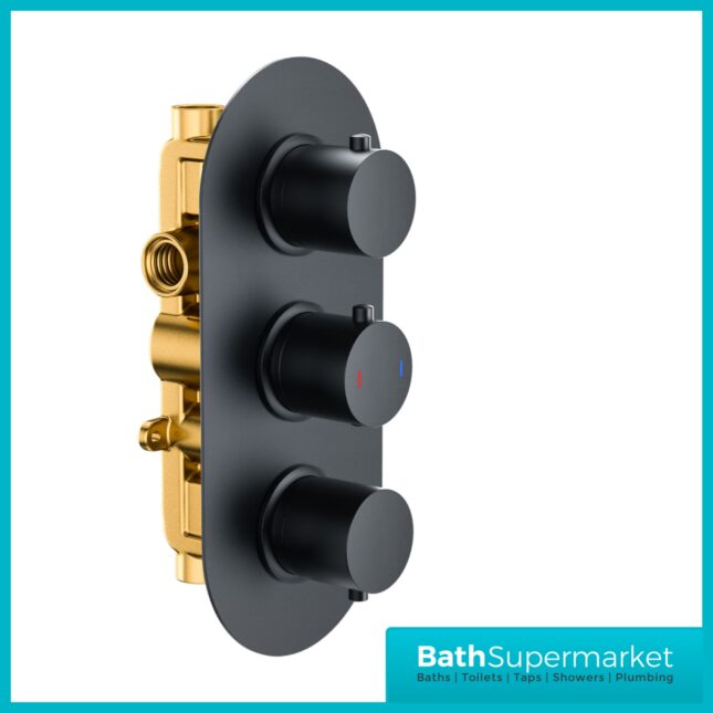 Gia Black Triple Control Round Shower Valve (2 Outlet)