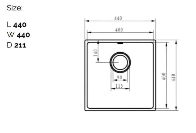 Ellsi Comite Undermounted-Insert Sink 440x440x205 Gloss White Kitchen Sink - Image 3