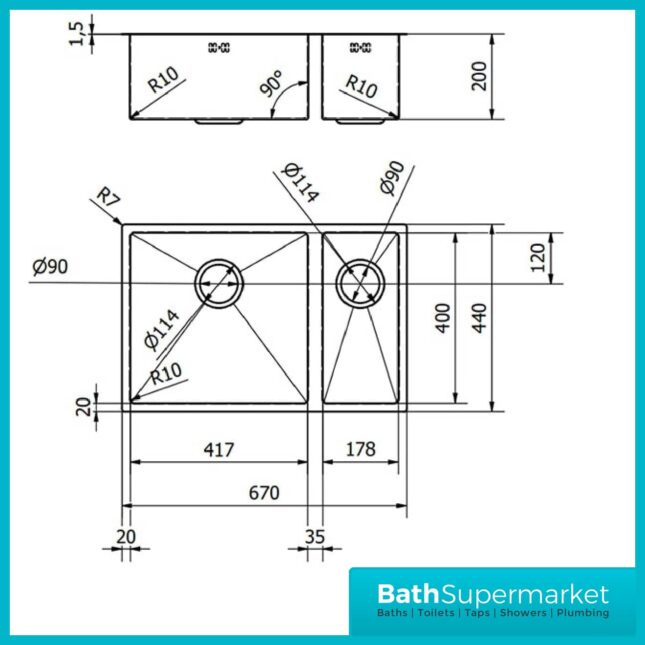 Ellsi 1.5 Bowl Undermount Stainless Steel Kitchen Sink
