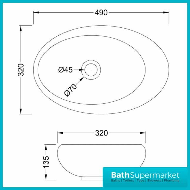 Hudson Reed Gloss White Oval Countertop Vessel Basin 490mm - Image 2