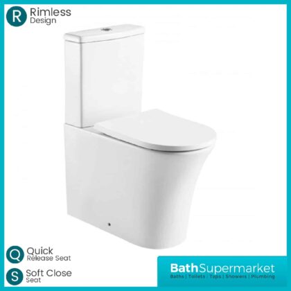 Kameo Rimless Round Fully Back to Wall Close Coupled Toilet & Soft Close Seat