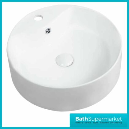 Kartell Karlo Gloss White Round Countertop Basin-1 Tap Hole 460mm