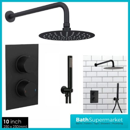 Mono Matt Black Round Concealed Valve + Parking Handset + Wall Arm