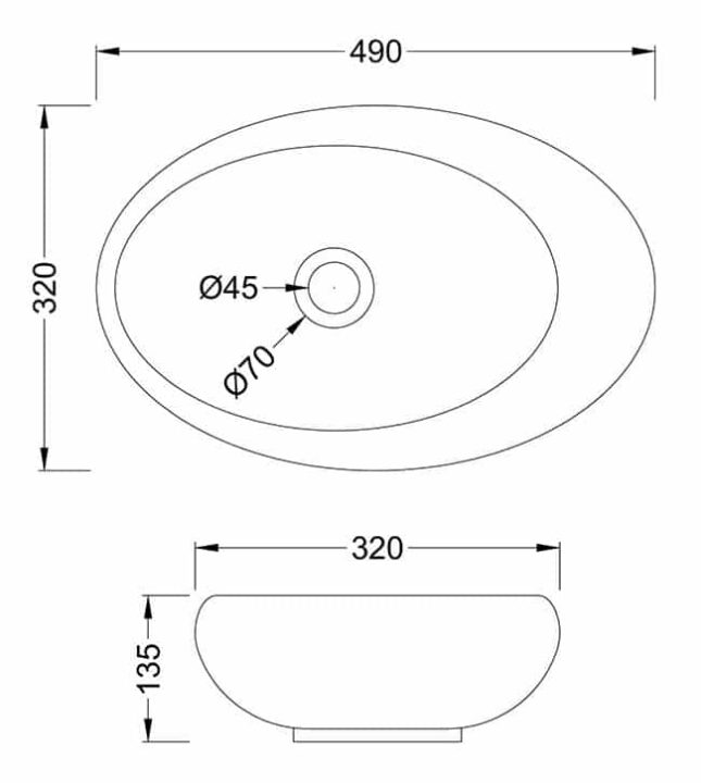 Hudson Reed Oval 490mm Countertop Vessel Basin - NBV168