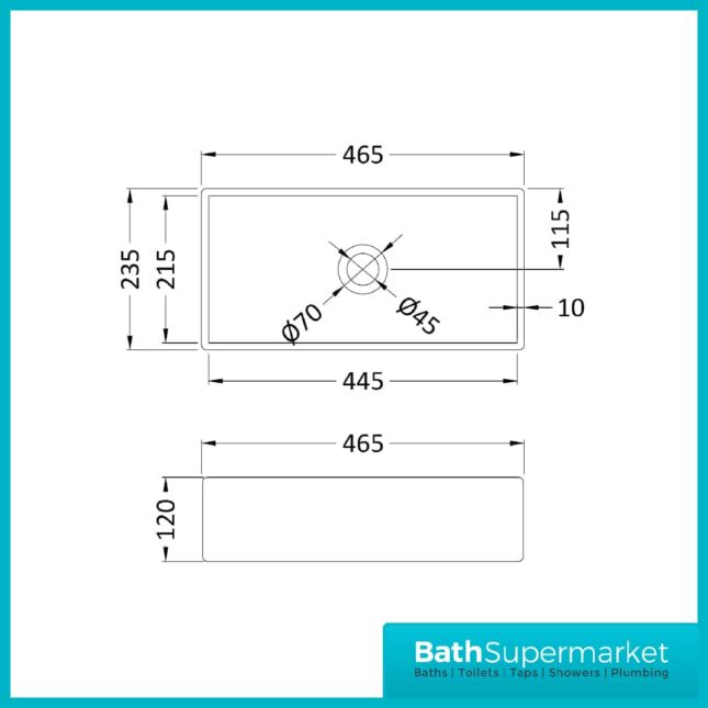Nuie Rectangular 465mm Countertop Vessel Basin - Matt Grey