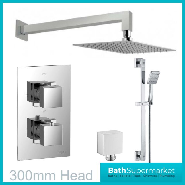 Platinize Chrome Square Concealed Valve + Slide Rail + Wall Mounted Head