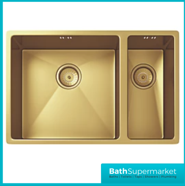 Ellsi Elite 1.5 Undermounted-Insert Sink 670x440 & Wastes Brushed Gold Kitchen Sink