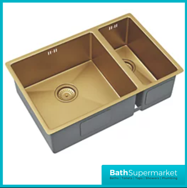 Ellsi Elite 1.5 Undermounted-Insert Sink 670x440 & Wastes Brushed Gold Kitchen Sink