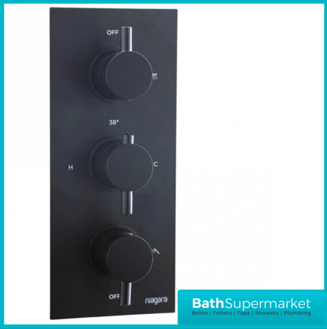 Niagara Equate Round Triple Concealed Shower Valve-Matt Black