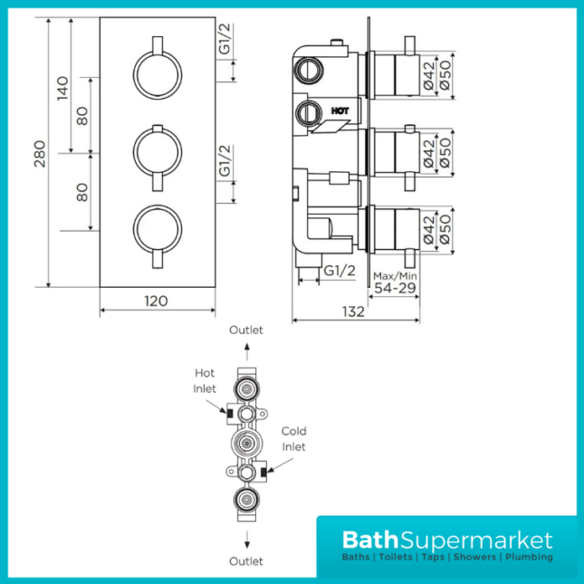 Niagara Equate Round Triple Concealed Shower Valve-Matt Black