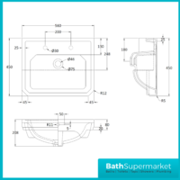 Carlton Traditional White Gloss Semi Recessed 2 Tap Hole Basin 560mm