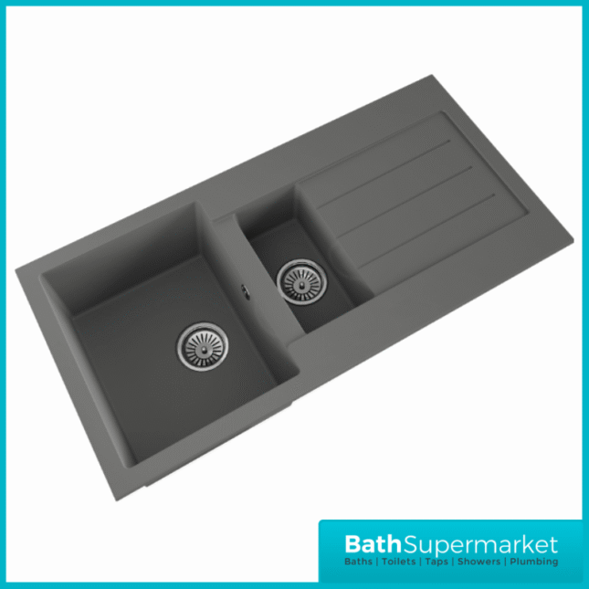 Ellsi Comite Matt Grey Kitchen 1.5 Sink & Drainer Bowl Inset 1000mm x 500mm