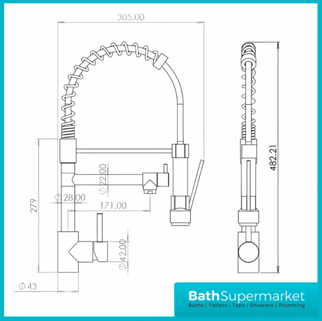 Ellsi Biella Pull Out Rinse Spray Gold Kitchen Mixer Tap