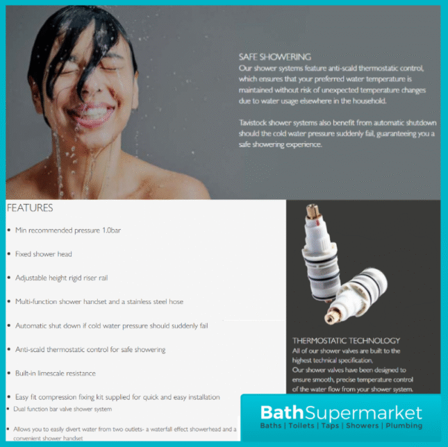Tavistock Merit Chrome Dual Function Exposed Thermostatic Bar Valve Shower System