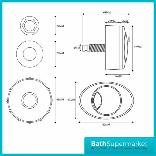 Oval Black Push Button Cable Operated Dual Flush