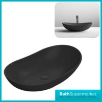 Nuie Matt Black Vessels Oval Sit On Countertop Basin 615mm Wide