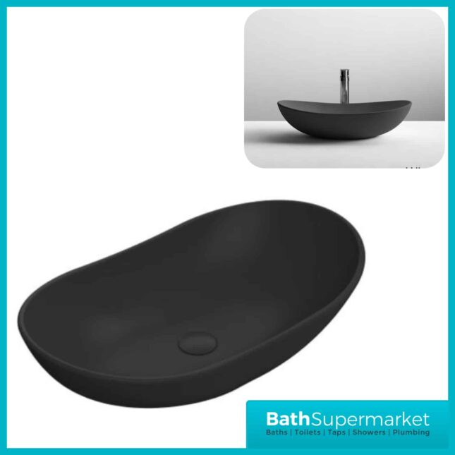 Nuie Matt Black Vessels Oval Sit On Countertop Basin 615mm Wide