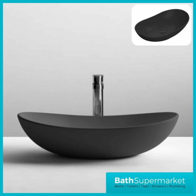 Nuie Matt Black Vessels Oval Sit On Countertop Basin 615mm Wide