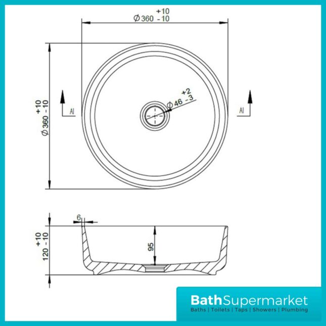 BTL Luxey 355mm Ceramic Washbowl & Waste - Matt Black