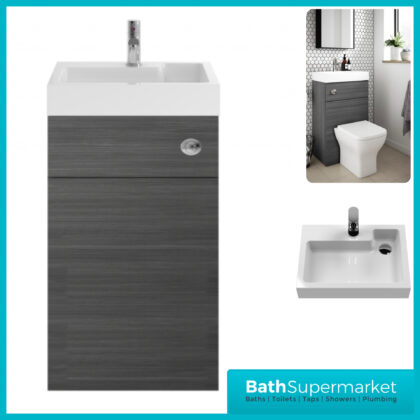 Athena Basin and WC Toilet Combination Unit 500mm Wide – Anthracite Woodgrain