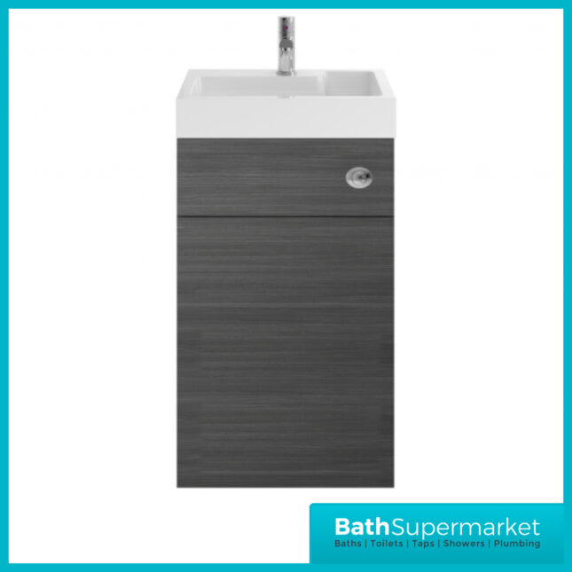 Athena Basin and WC Toilet Combination Unit 500mm Wide – Anthracite Woodgrain