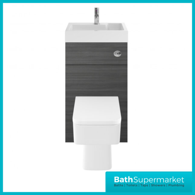 Athena Basin and WC Toilet Combination Unit 500mm Wide – Anthracite Woodgrain