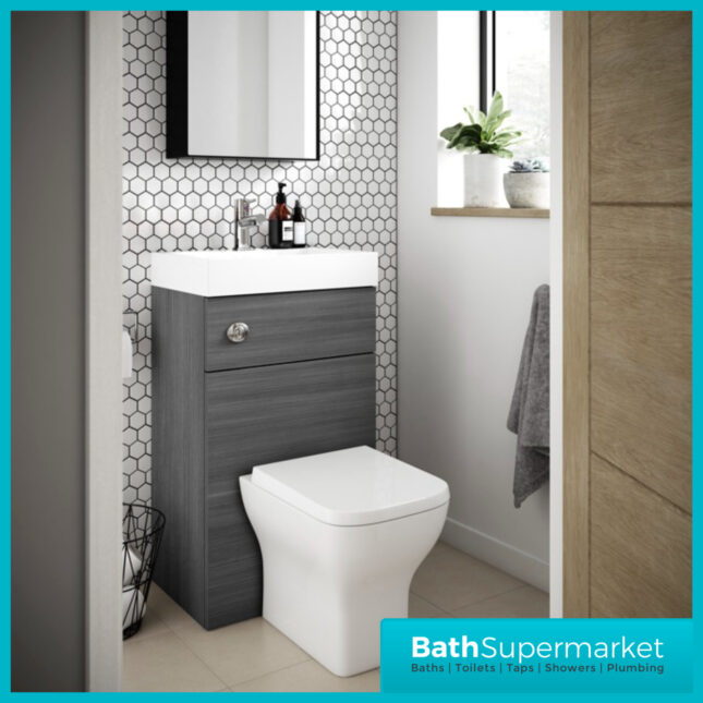 Athena Basin and WC Toilet Combination Unit 500mm Wide – Anthracite Woodgrain