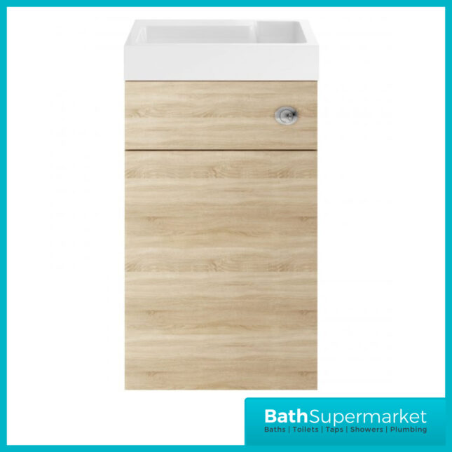 Nuie Athena 500 Natural Oak 2-In-1 Basin, Concealed Cistern & WC Unit