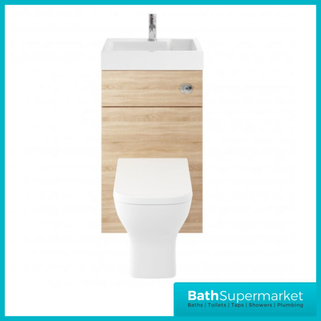 Nuie Athena 500 Natural Oak 2-In-1 Basin, Concealed Cistern & WC Unit