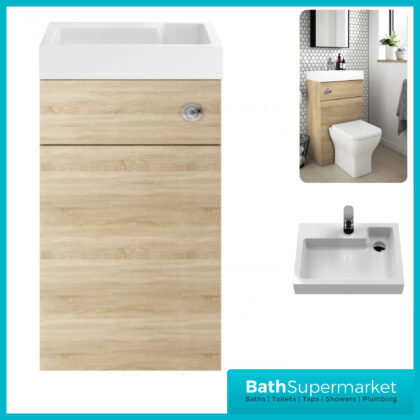Athena Natural Oak 2 In 1 Toilet Basin Combination Unit 500mm Wide