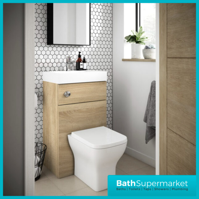 Athena Natural Oak 2 In 1 Toilet Basin Combination Unit 500mm Wide