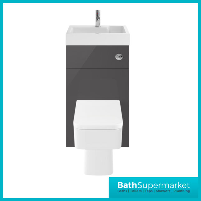 Nuie Athena 500 Gloss Grey 2-In-1 Basin, Concealed Cistern & WC Unit