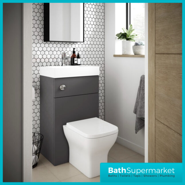 Nuie Athena 500 Gloss Grey 2-In-1 Basin, Concealed Cistern & WC Unit