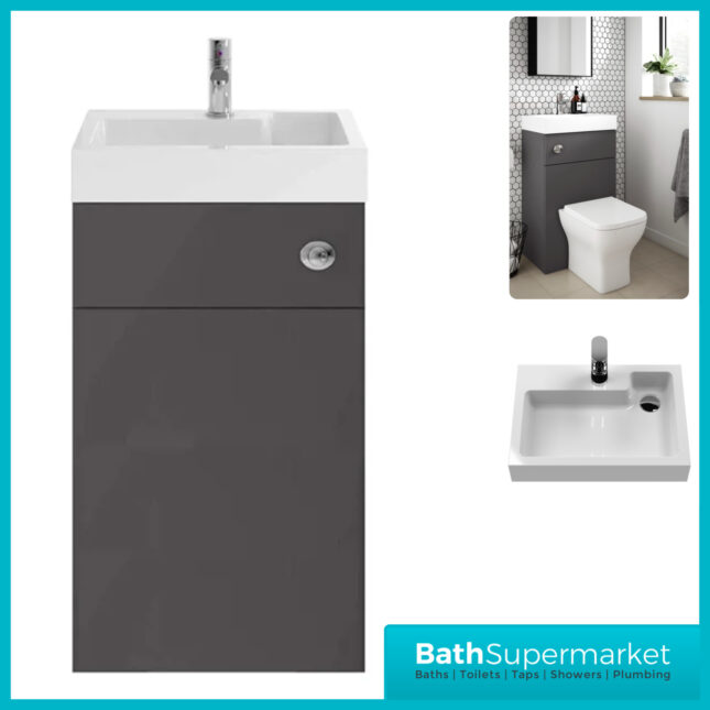 Athena Gloss Grey 2 In 1 Toilet Basin Combination Unit 500mm Wide