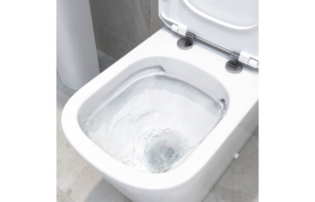 AquaVolere Cordata Rimless Comfort Closed Coupled Fully Back To Wall Toilet & Soft Close Seat - Image 3