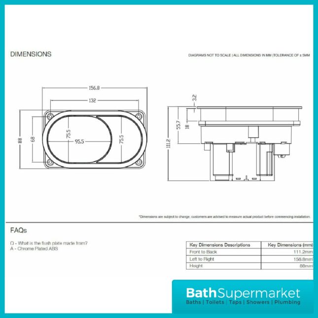 Tavistock Chrome Pneumatic Oval Dual Air Flush Button Plate - Image 3