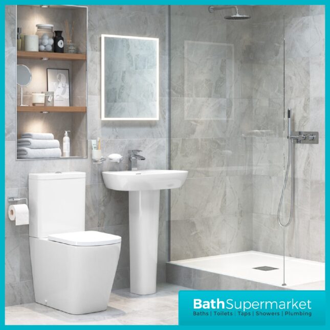 AquaVolere Cordata Rimless Comfort Closed Coupled Fully Back To Wall Toilet & Soft Close Seat - Image 2
