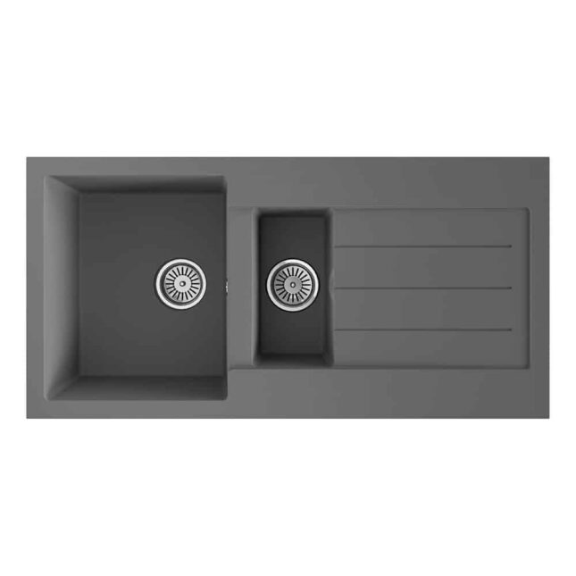 Ellsi Comite 1.5 Bowl Inset 1000 x 500 Matt Grey Kitchen Sink - Image 2
